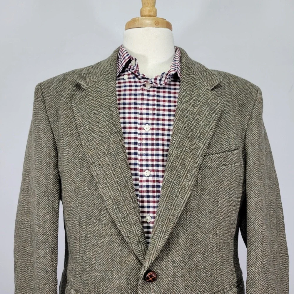 Robert Stock Classics Men's Tweed Sport Coat Blazer Olive Herringbone Wool 42S‎